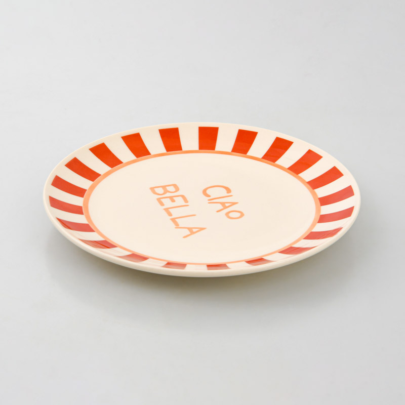 Assiette plate rayée 'Ciao Bella' rouge