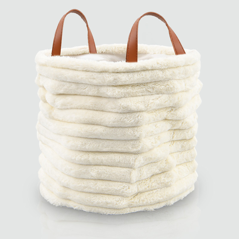 Panier de rangement imitation fourrure blanc