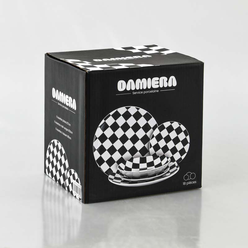 Service 18 pièces 'Damiera' noir et blanc 