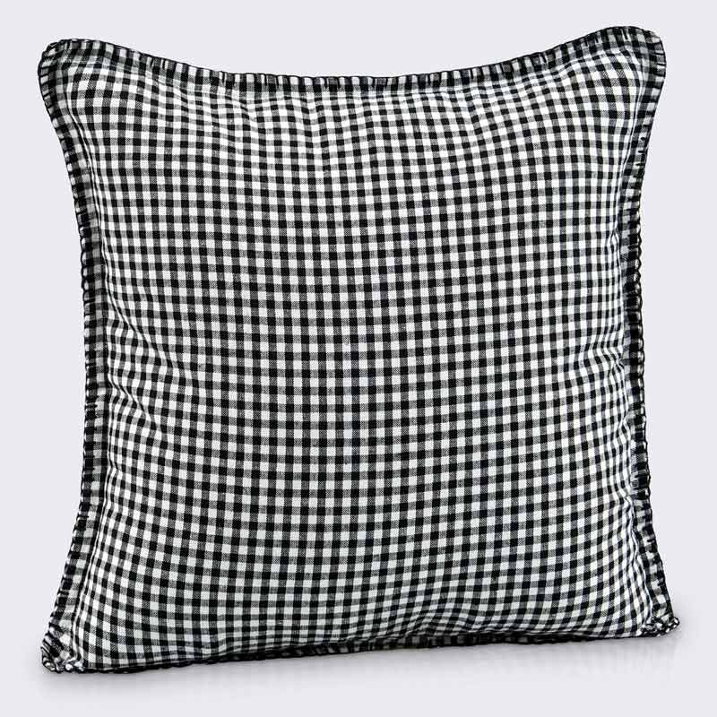 Coussin motif vichy anthracite 'Gustave'