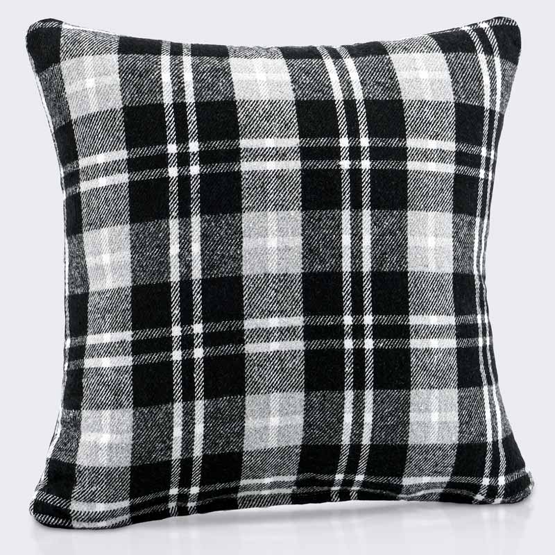 Coussin flanelle 'Henri' à carreaux gris noir