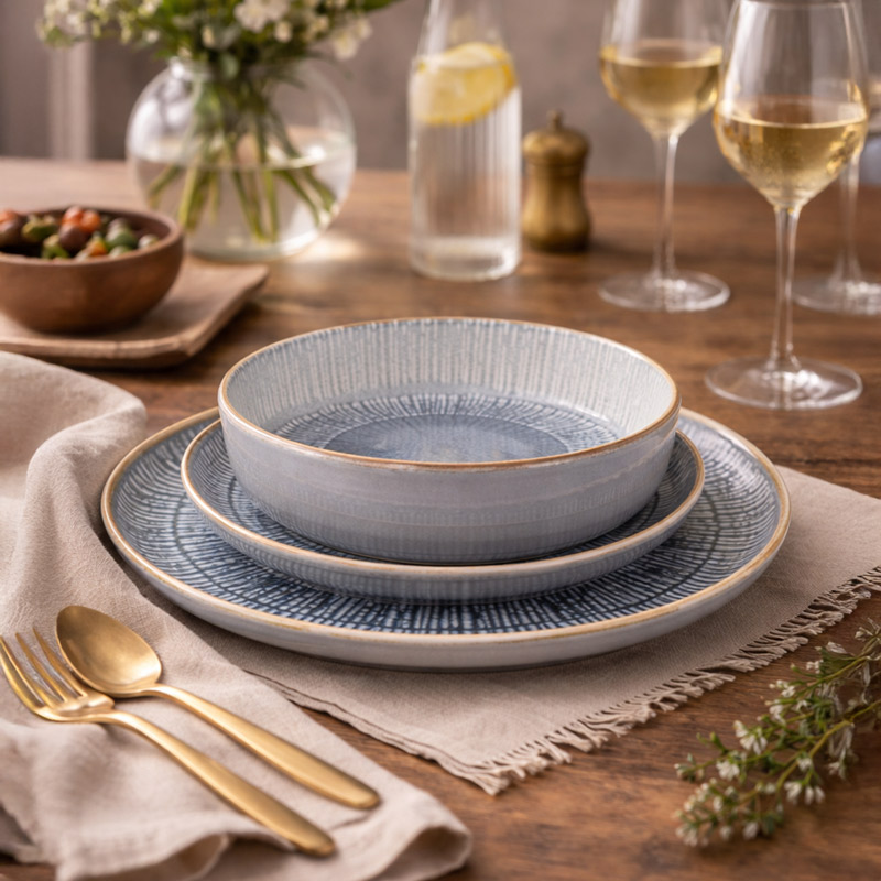 Assiette multiusage 'Santorini' bleue grise