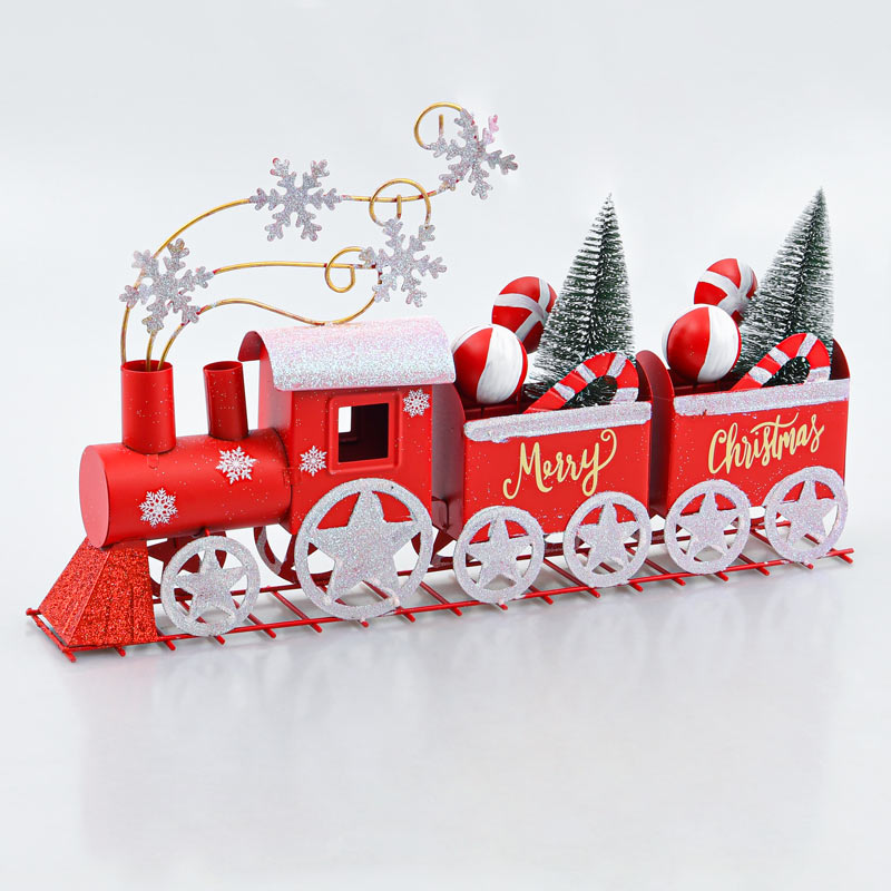 Train de Noël métal rouge