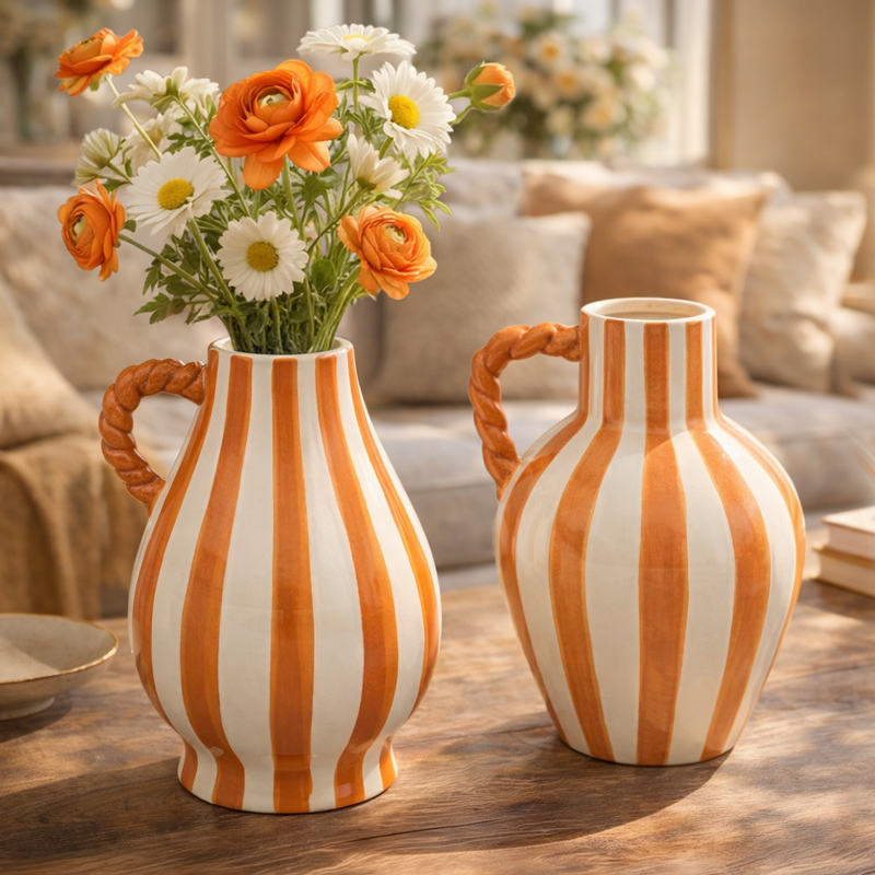 Vase rayé anse torsadée 