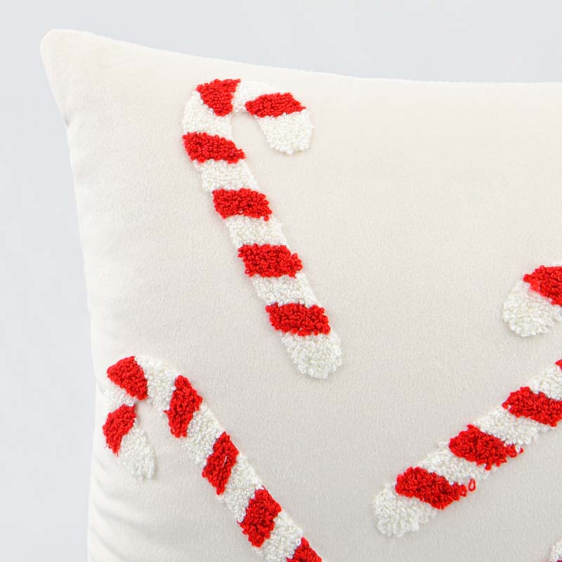 Coussin velours brodé sucre d'orge écru