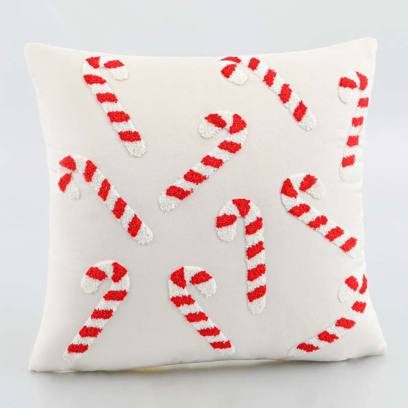 Coussin velours brodé sucre d'orge écru