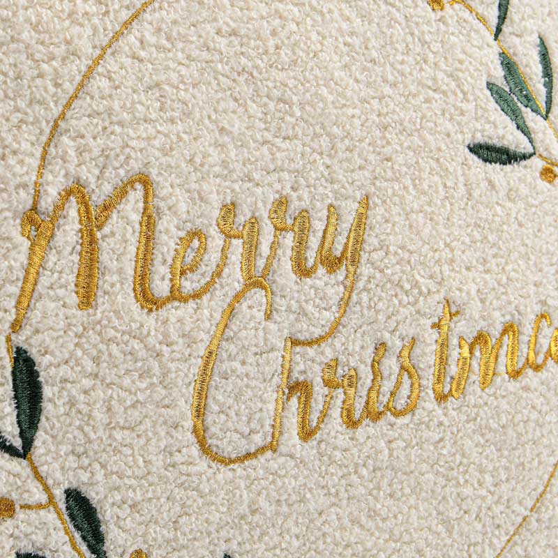 Coussin sherpa brodé 'Merry Christmas' blanc