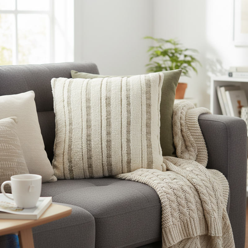 Coussin tufté 'Maia' écru et beige