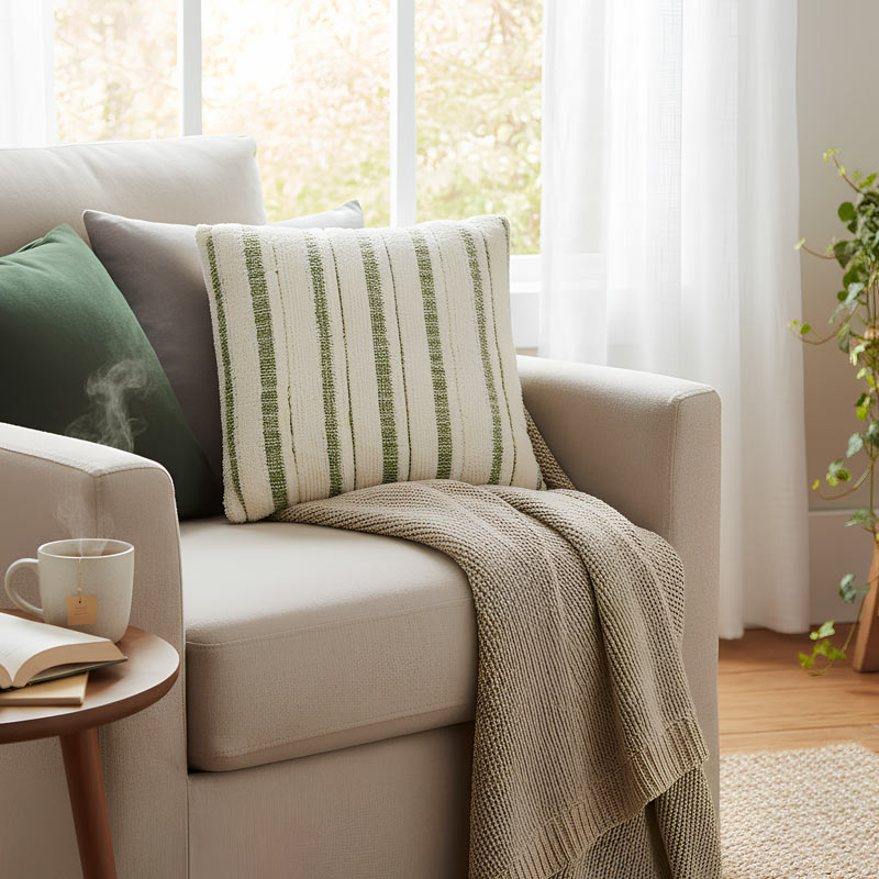 Coussin tufté 'Maia' écru et kaki