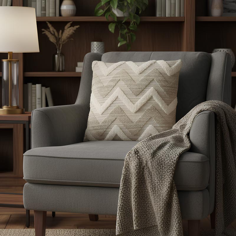 Coussin tufté zigzag 'Mahalia' beige