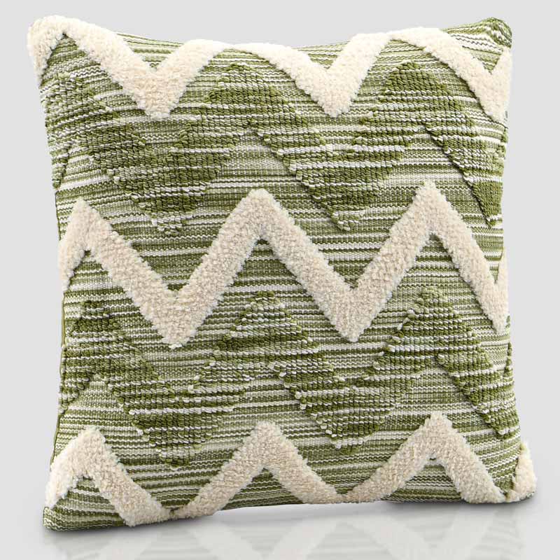 Coussin tufté zigzag 'Mahalia' beige et vert