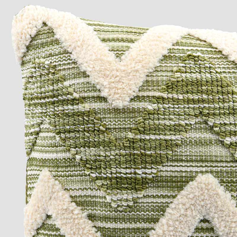 Coussin tufté zigzag 'Mahalia' beige et vert