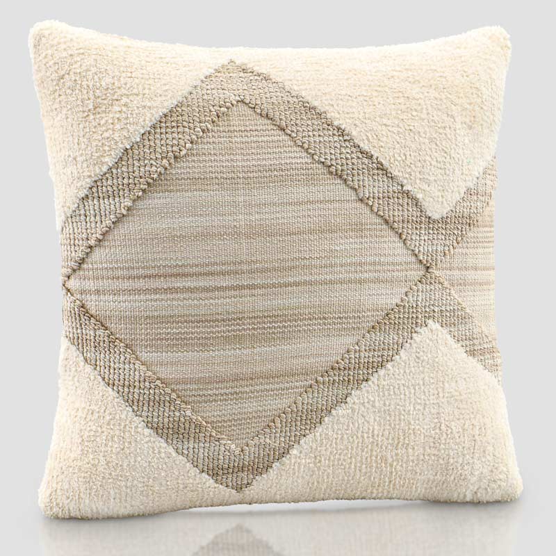 Coussin tufté losange 'Loula' beige et taupe