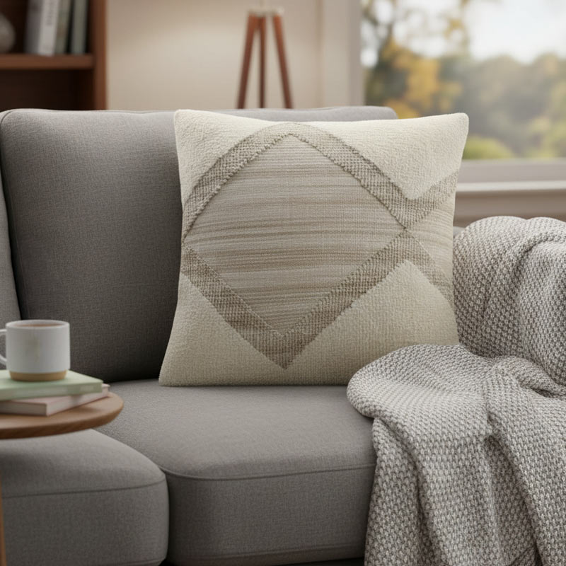 Coussin tufté losange 'Loula' beige et taupe