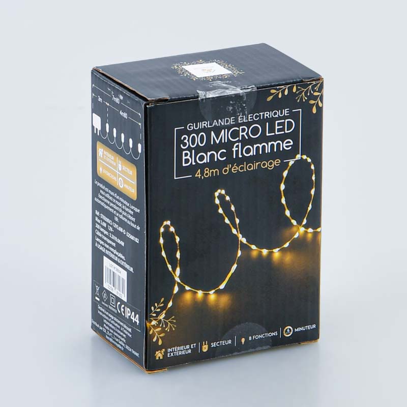 Guirlande 300 micro LED blanc flamme