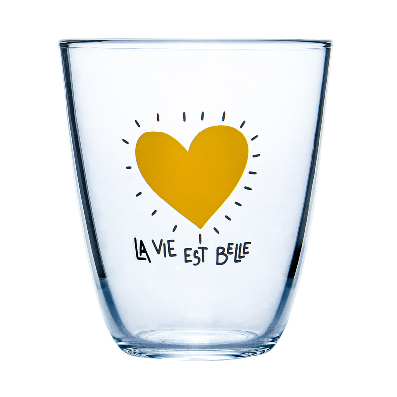 Verre 'La vie est belle' jaune