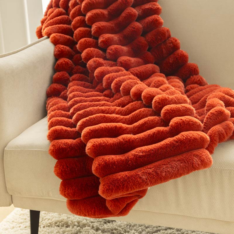 Plaid imitation fourrure 'Stripes' terra