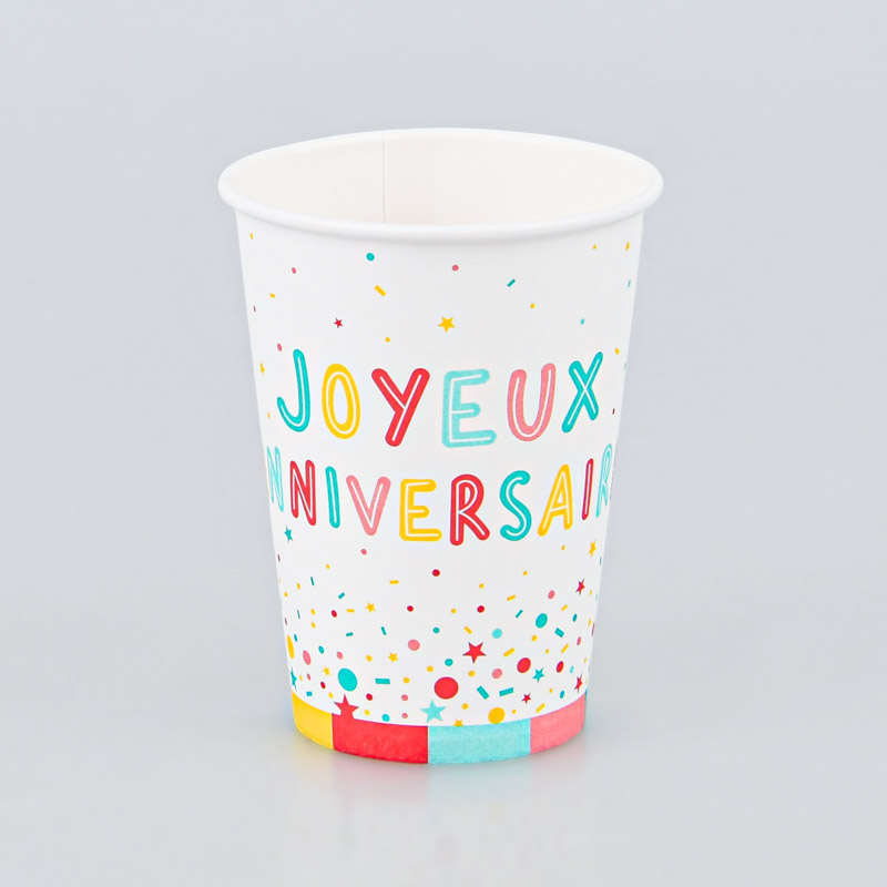 10 gobelets en carton joyeux anniversaire