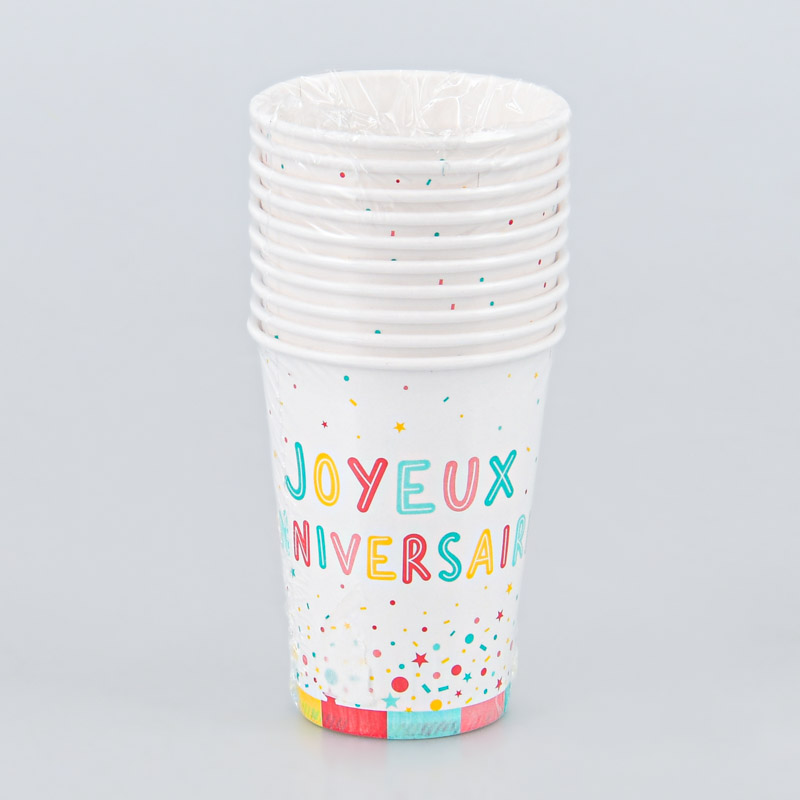 10 gobelets en carton joyeux anniversaire