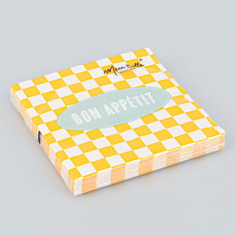 Lot de 20 serviettes damier 'bon appetit'