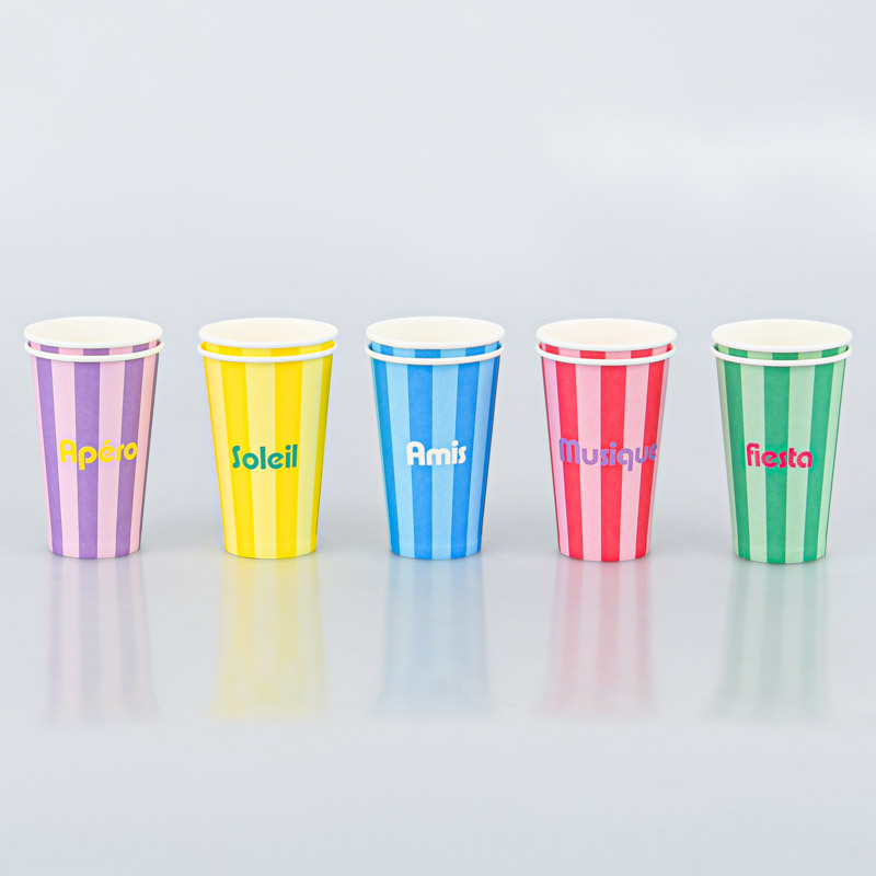 10 gobelets en carton rayés apéro