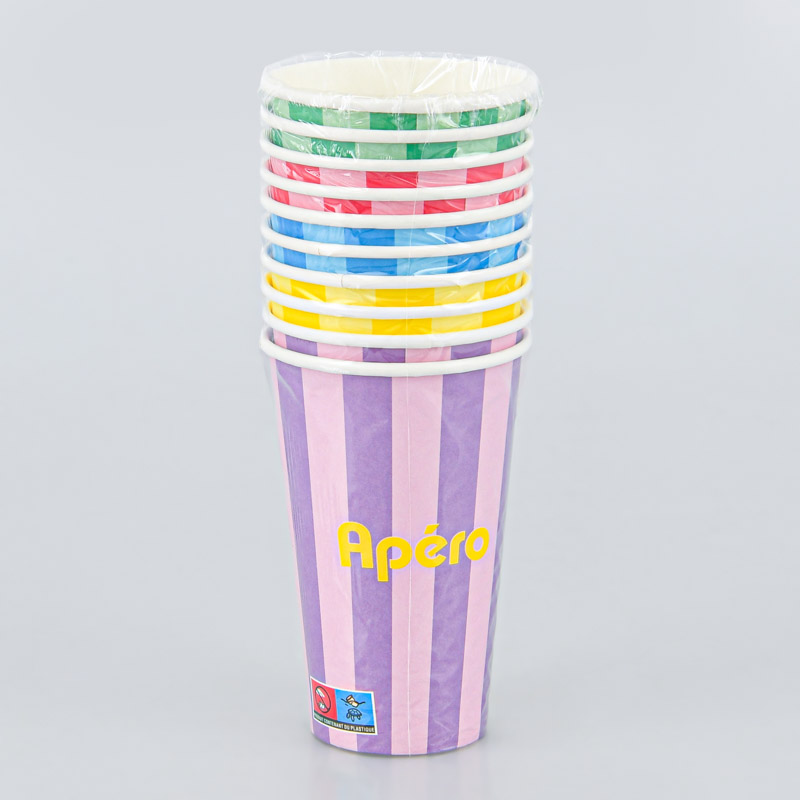 10 gobelets en carton rayés apéro