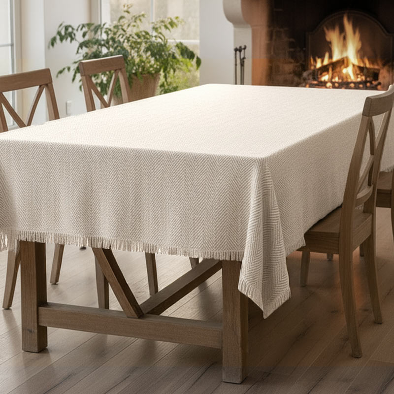 Nappe à franges 'Hector ' couleur écru 