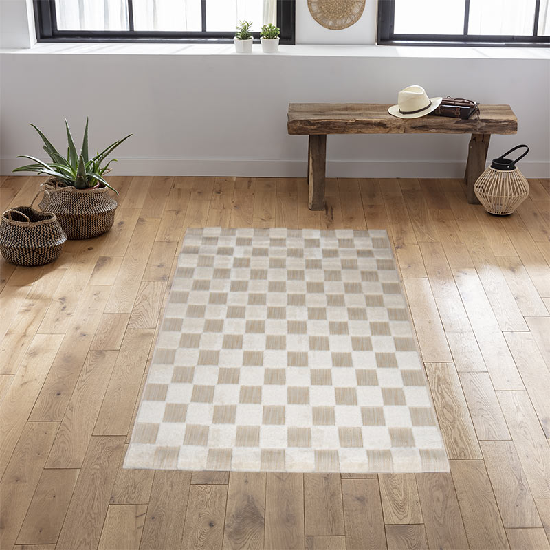 Tapis tissé damier 'Manny' crème