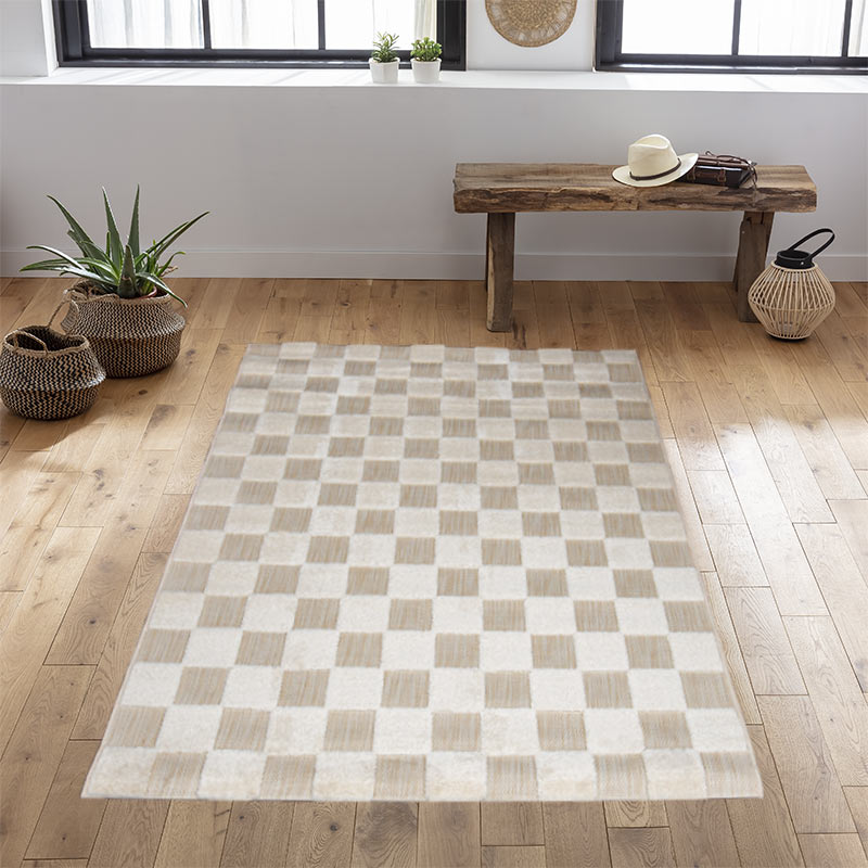 Tapis tissé damier 'Manny' crème
