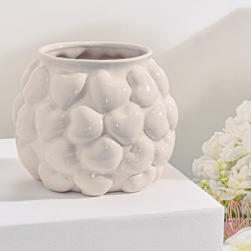 Vase boule 'Petits coeurs' blanc