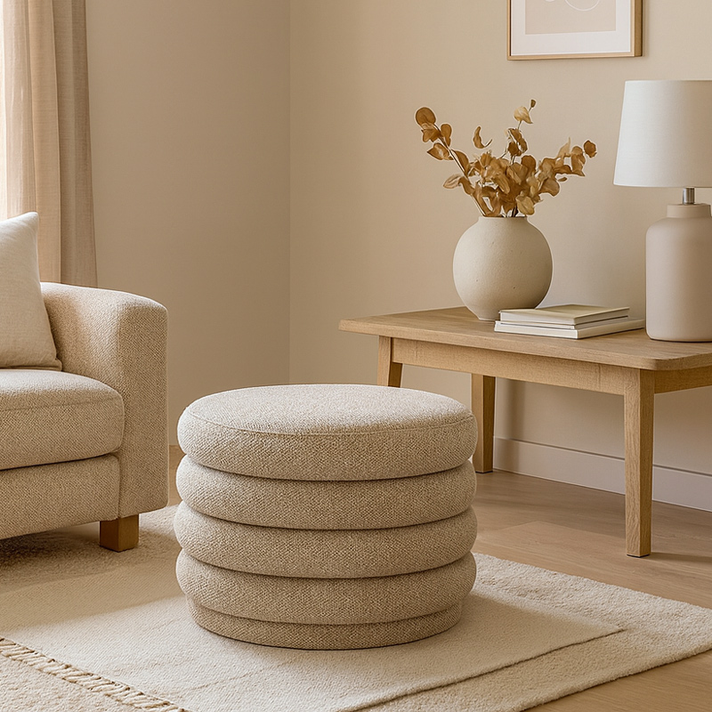 Pouf coffre 'Cosily' rond beige 