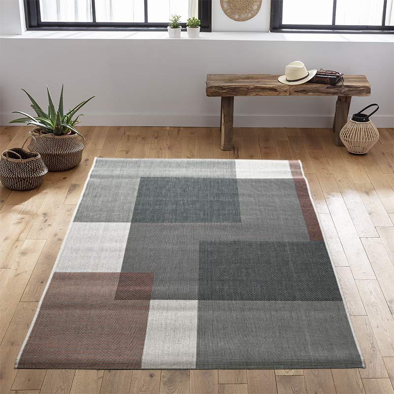 Tapis 'Domo' décoré carrés beige 