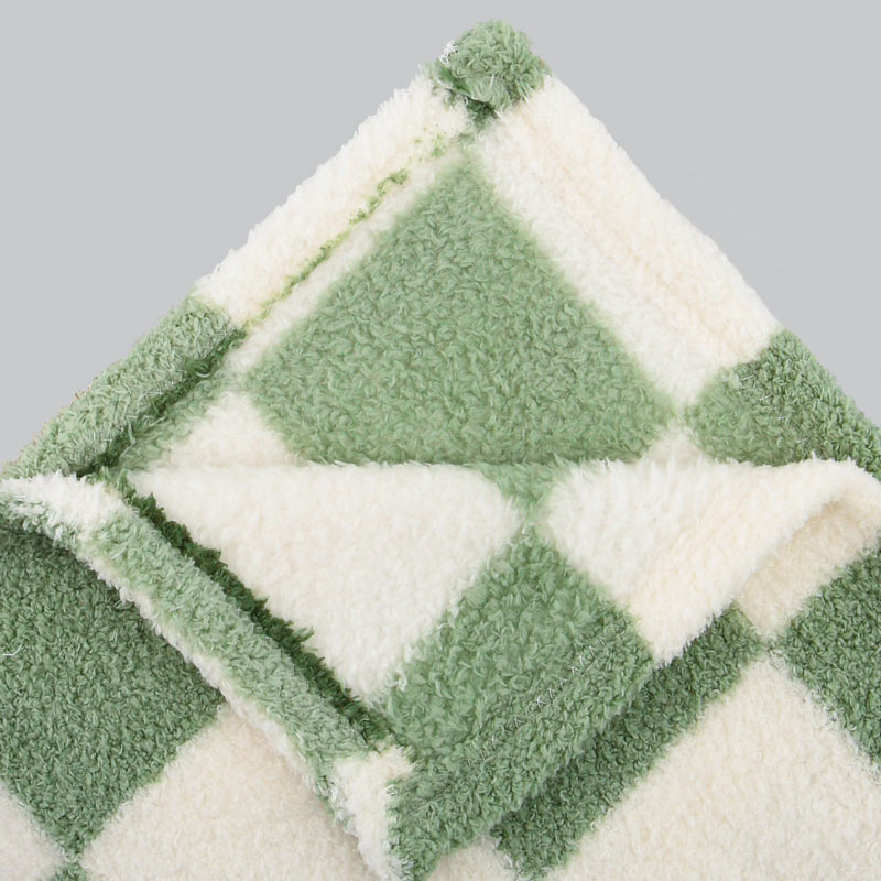 Plaid 'Damier' bouclettes vert 