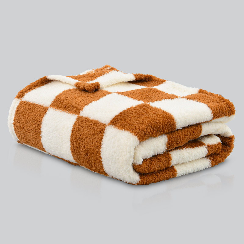 Plaid 'Damier' bouclettes marron