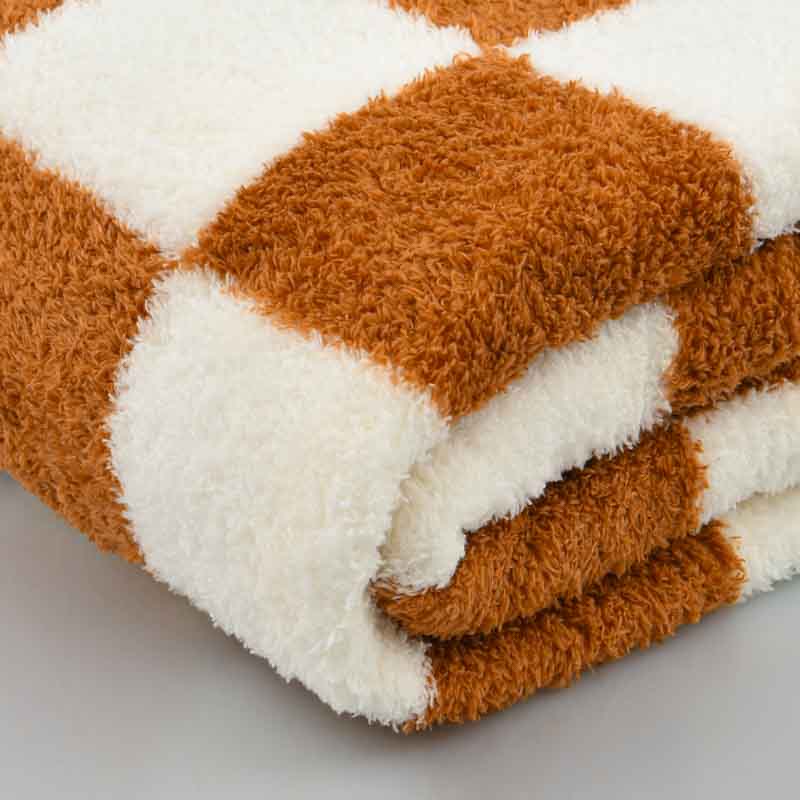 Plaid 'Damier' bouclettes marron