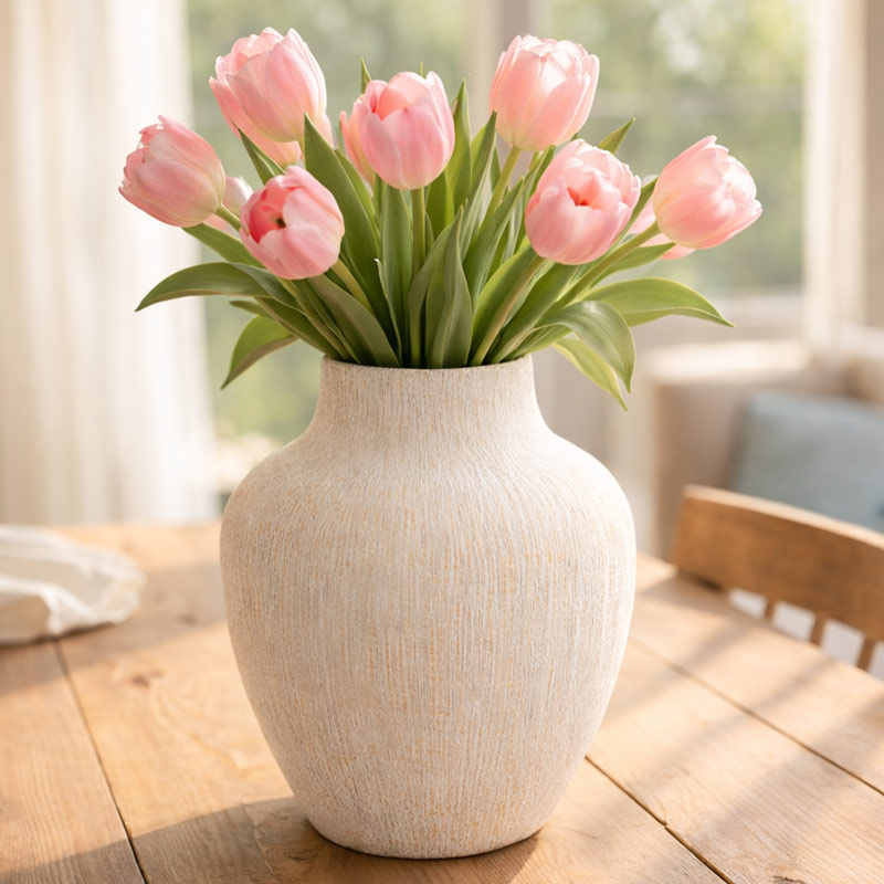 Vase texturé 'Olvia' couleurs blanc crème 