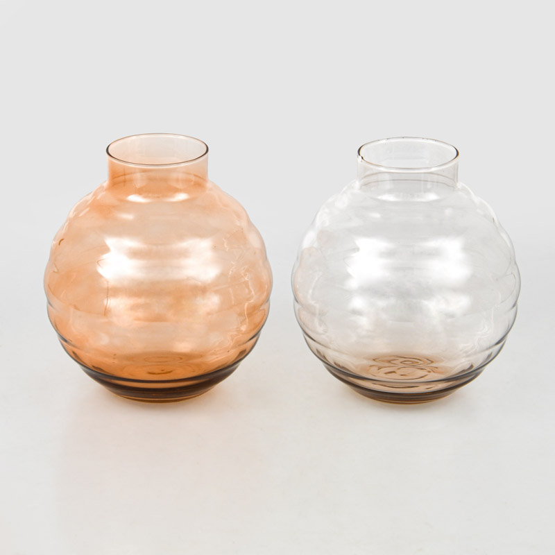 Vase boule lignes marron