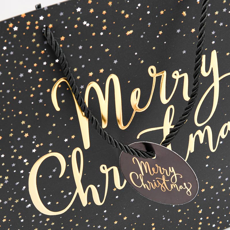 Sac cadeaux Merry Christmas noir et doré