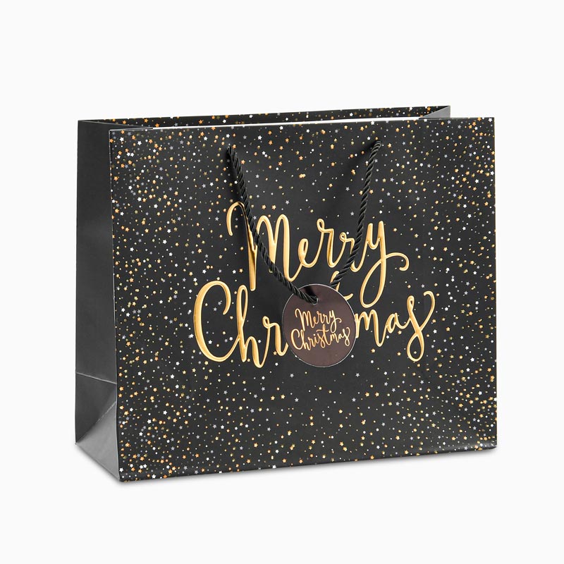 Sac cadeaux Merry Christmas noir et doré