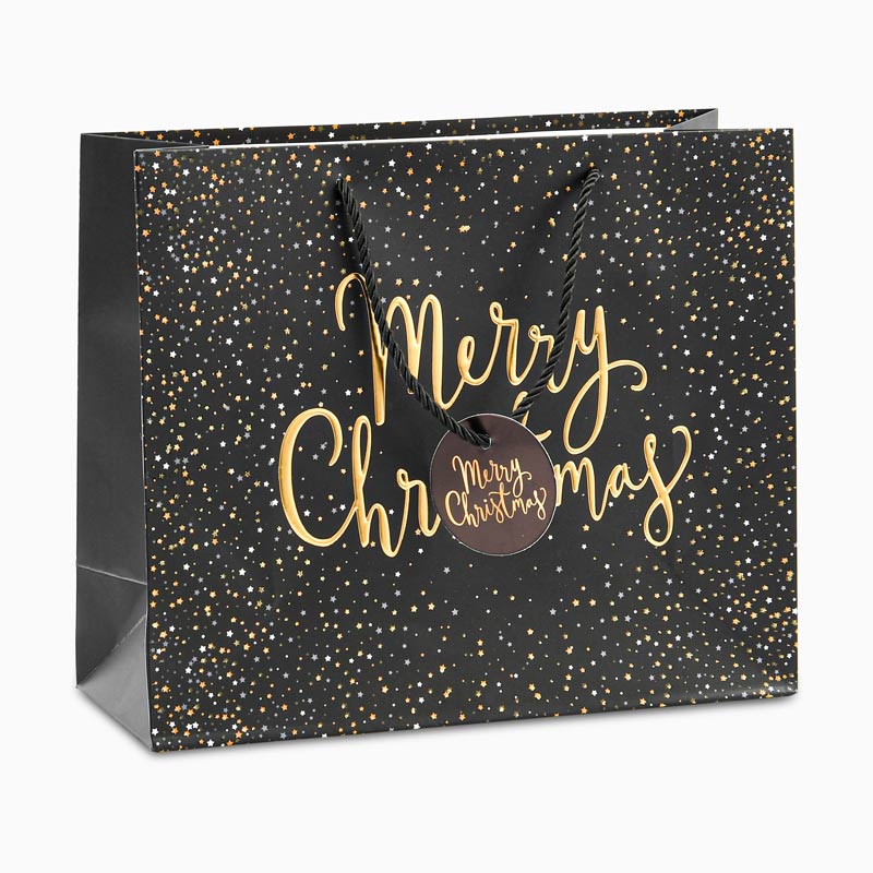 Sac cadeaux Merry Christmas noir et doré