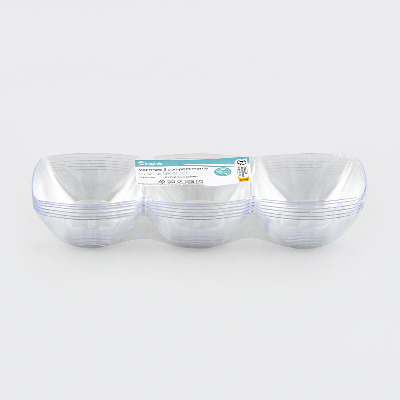 Lot de 6 verrines à 3 compartiments 229ml 