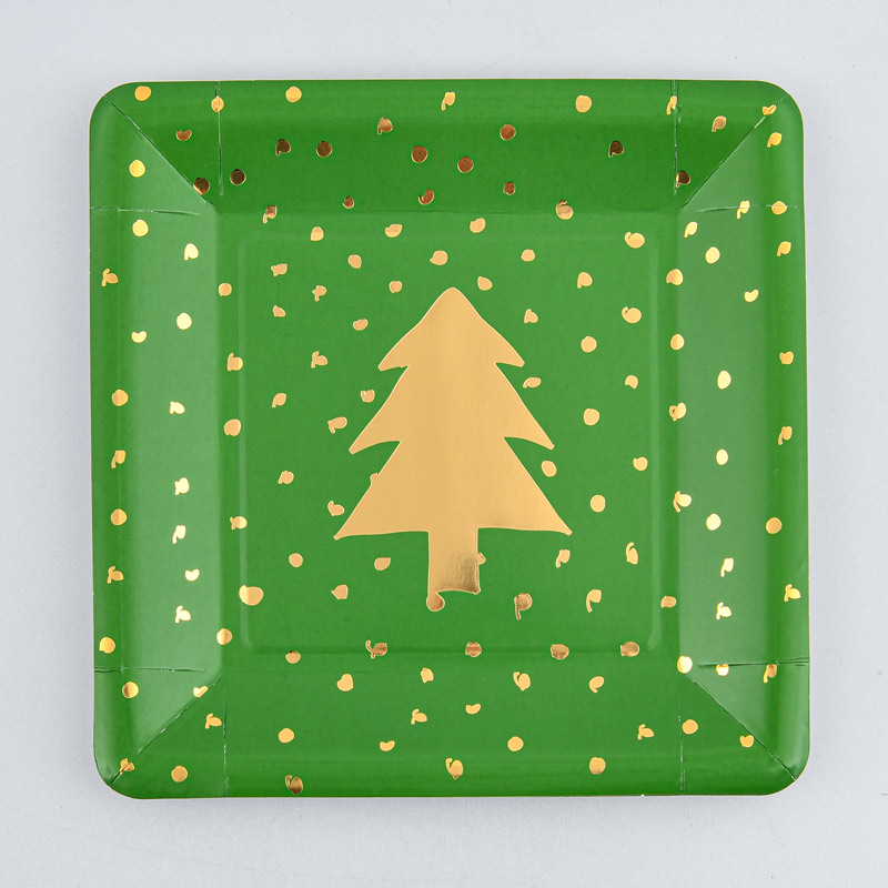 Lot de 8 assiettes 'Shiny Tree' vert