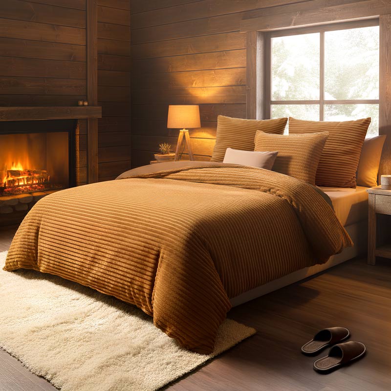 Parure de lit côtelé 'Embossée' camel