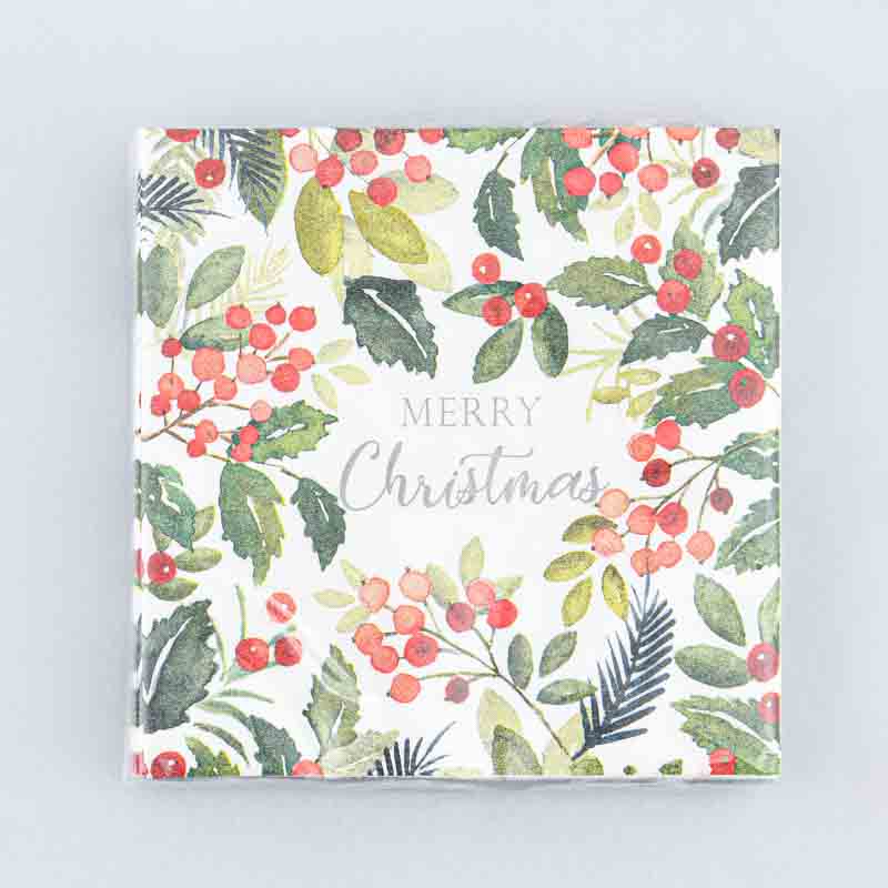 Lot de 20 serviettes baies de Noël blanches