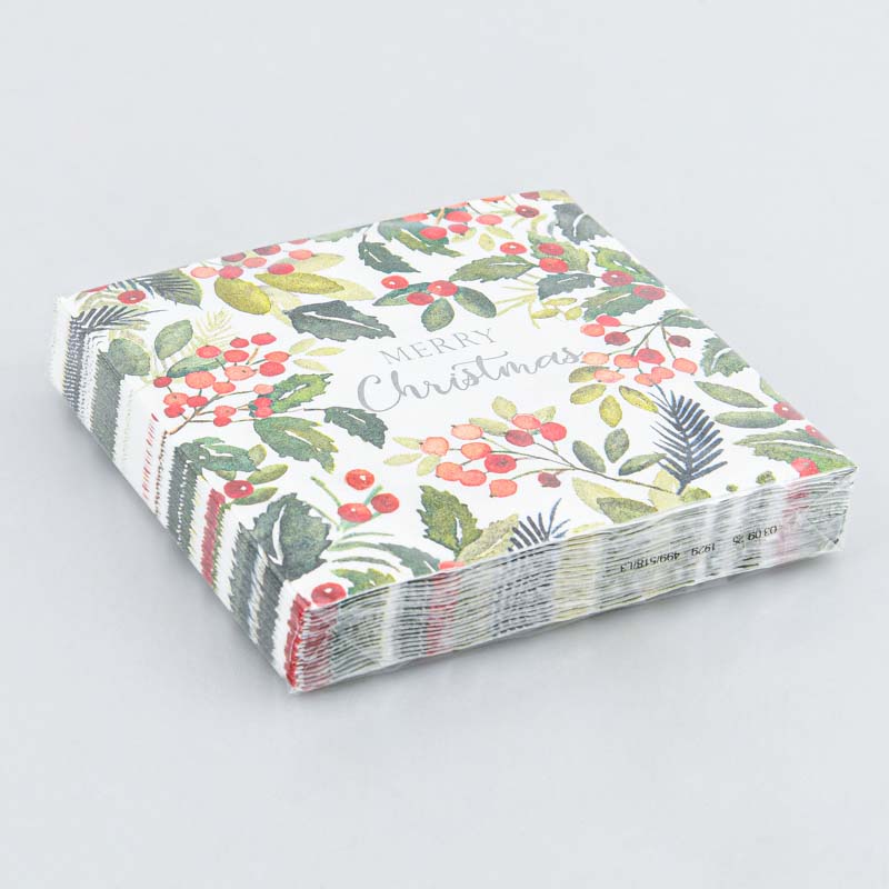 Lot de 20 serviettes baies de Noël blanches