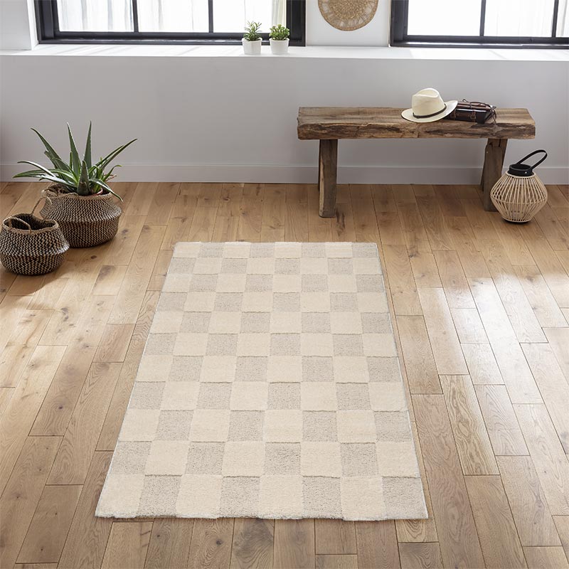 Tapis damiers 'Ness' crème