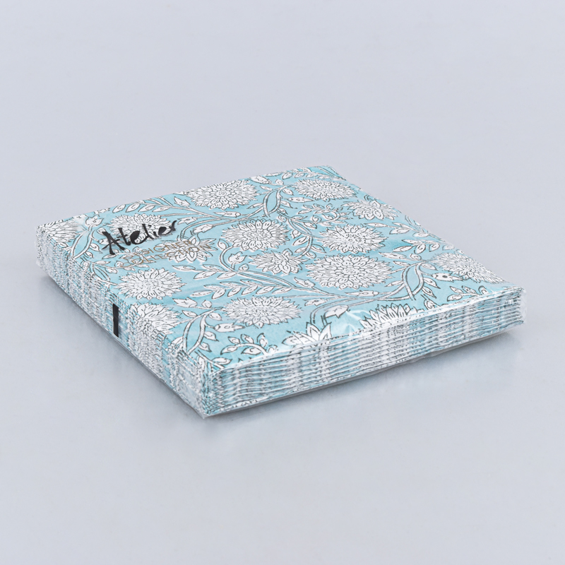Lot de 20 serviettes 'Arles' turquoise blanc