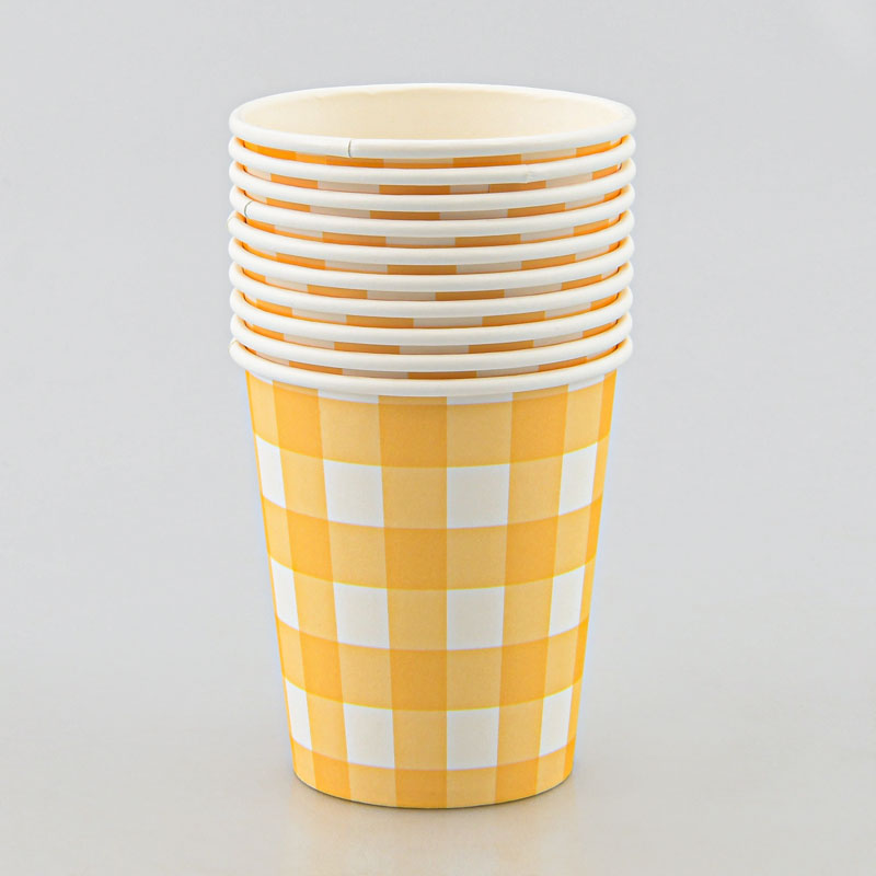 Lot de 10 gobelets à carreaux jaune 25cl 