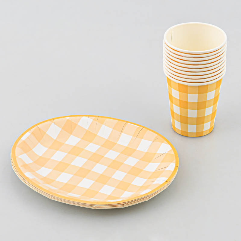 Lot de 10 gobelets à carreaux jaune 25cl 