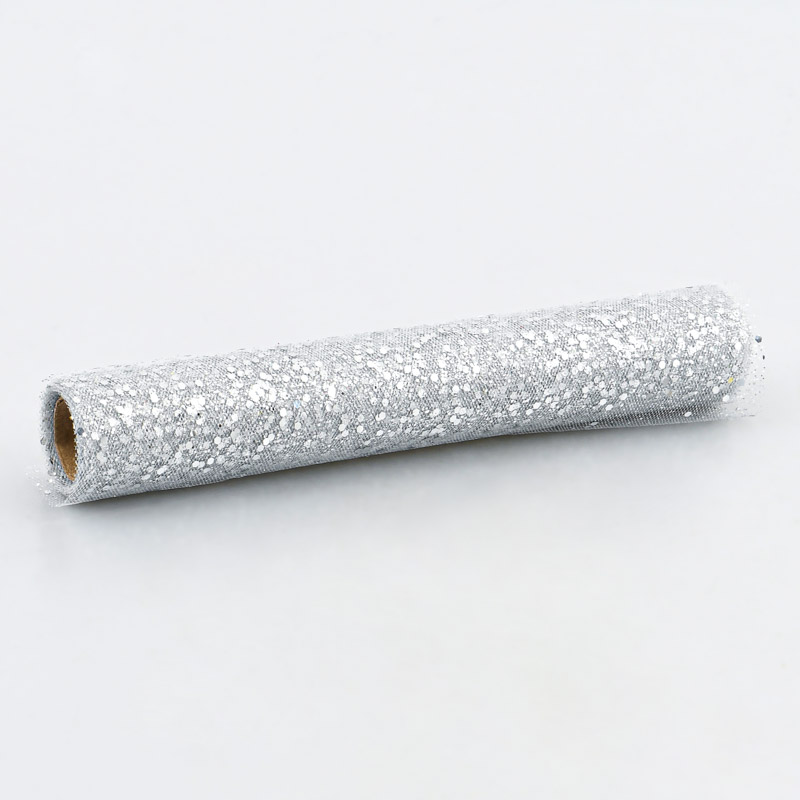 Chemin de table tulle sequins argenté